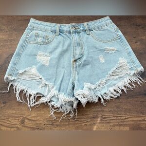SHEIN Distressed Light Blue Denim Shorts